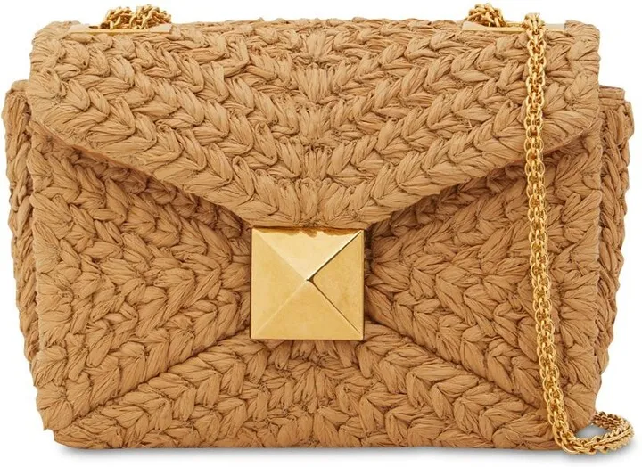 Small One Stud raffia & leather bag
