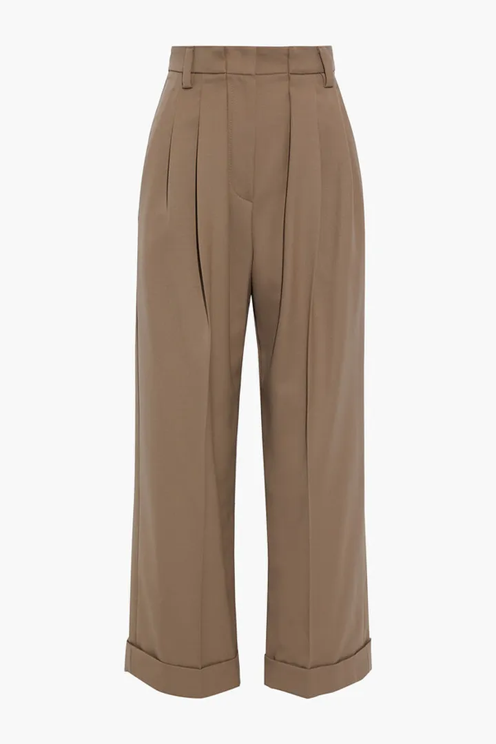 Cropped wool-twill straight-leg pants