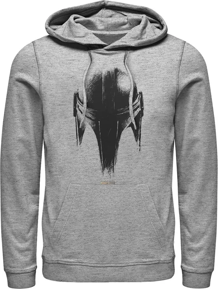 Men's Star Wars The Mandalorian Metallic Helmet Pull Over Hoodie - Athletic Heather - 2X Large