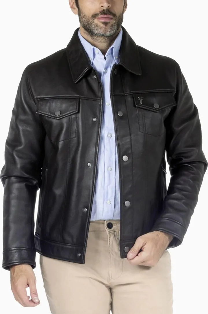 Frye Men's Classic Leather Snap-Front Trucker Jacket