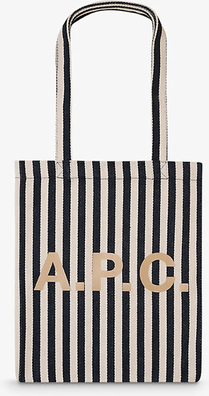 Apc Womens Dark Navy Lou Striped Canvas Tote bag