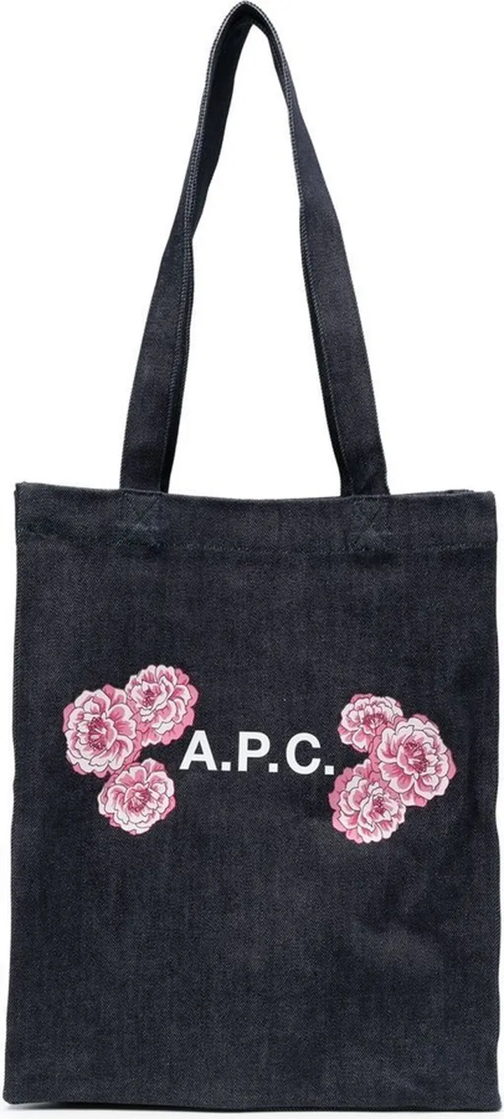 Flower-Print Denim Tote Bag