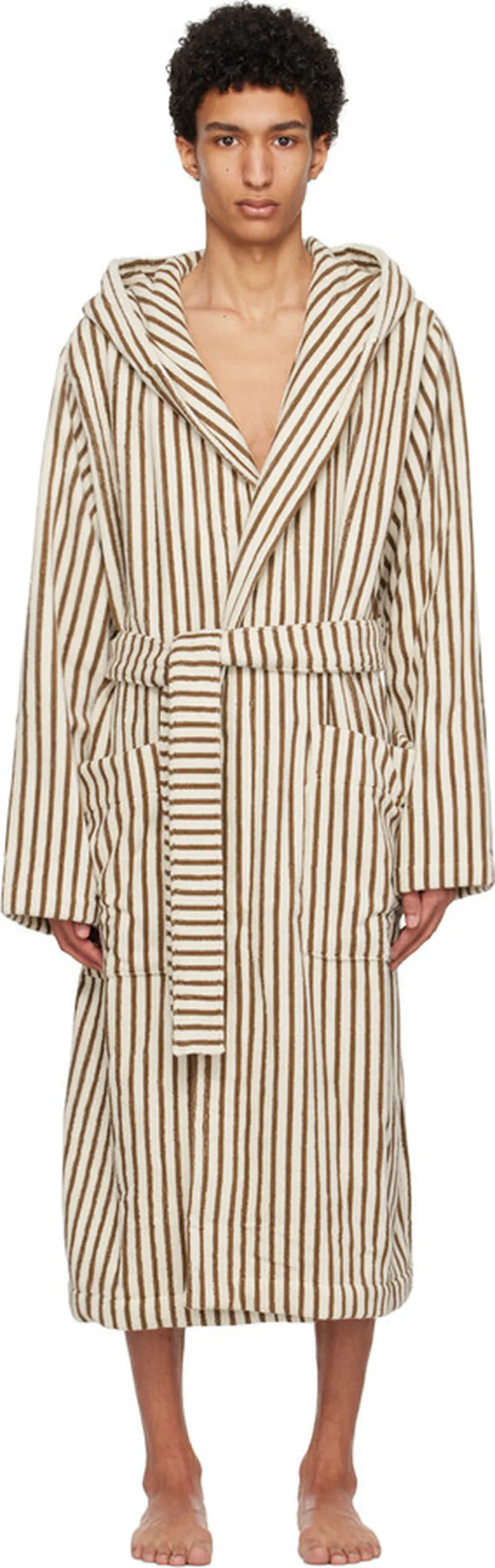 Tekla Off-White & Brown Hooded Bathrobe