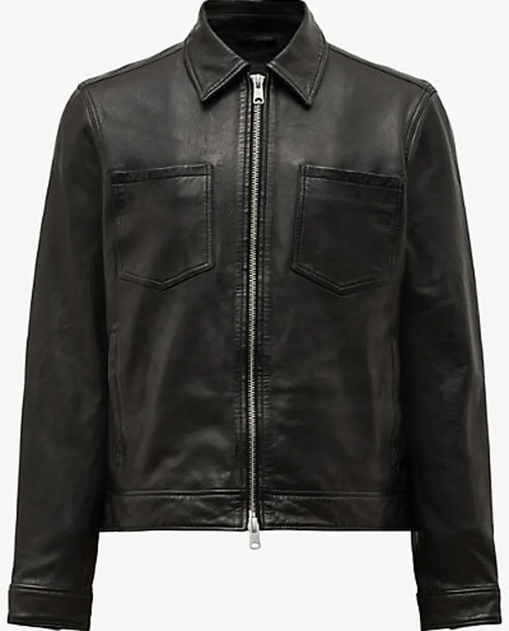 Mens Black Aloy Patch-pocket Leather Jacket Xxl