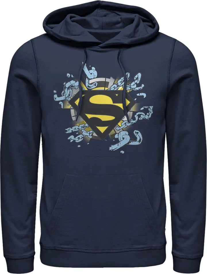 Men's Superman Logo Broken Chain Pull Over Hoodie - Navy Blue - Medium