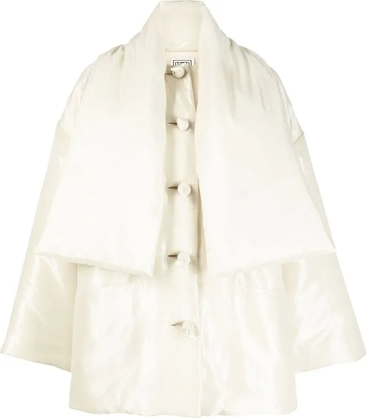 Padded-Scarf Short Jacket