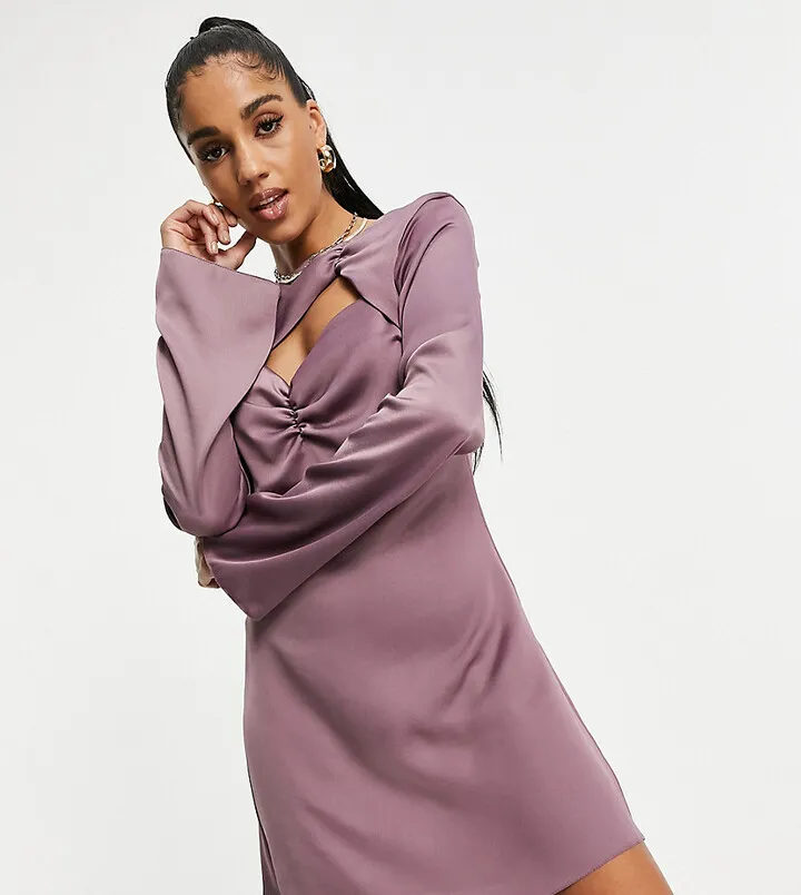 AsYou peekaboo mini dress with ruching in purple