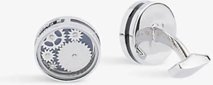 Mens Silver Blue Spinning Gear Palladium-plated Metal Cufflinks