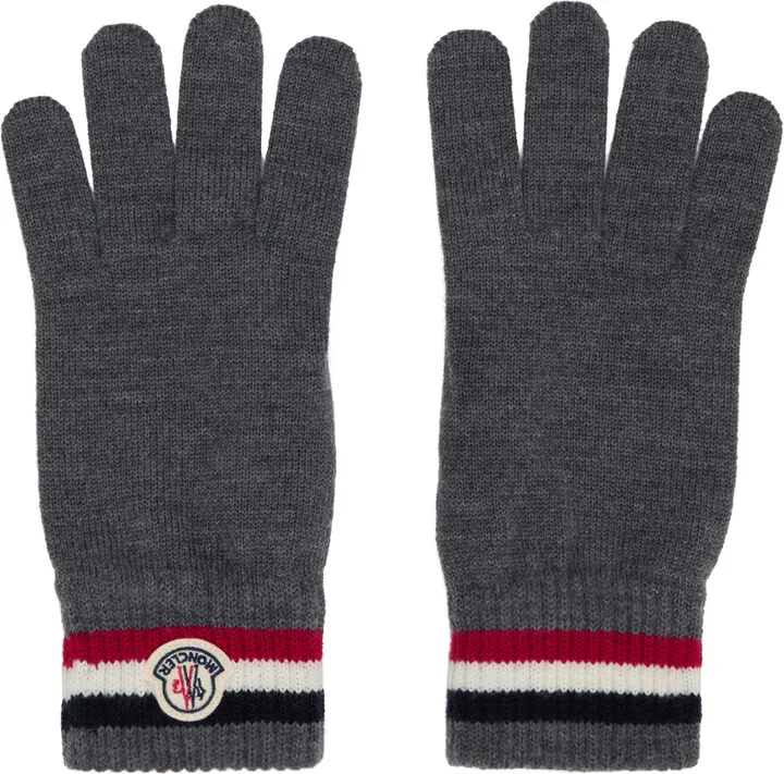 Moncler Gray Tricolor Knit Gloves
