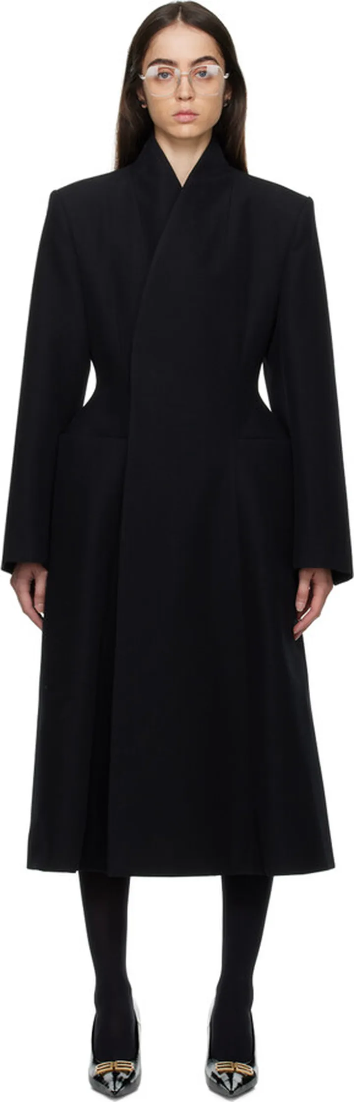 Balenciaga Black Flared Hourglass Coat