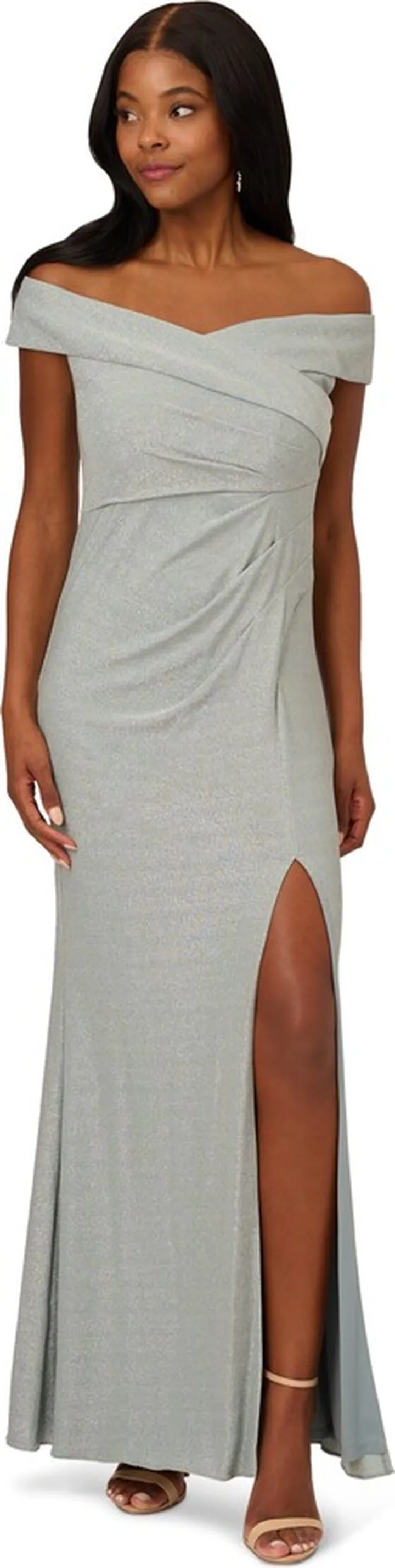 Metallic Knit Draped Gown