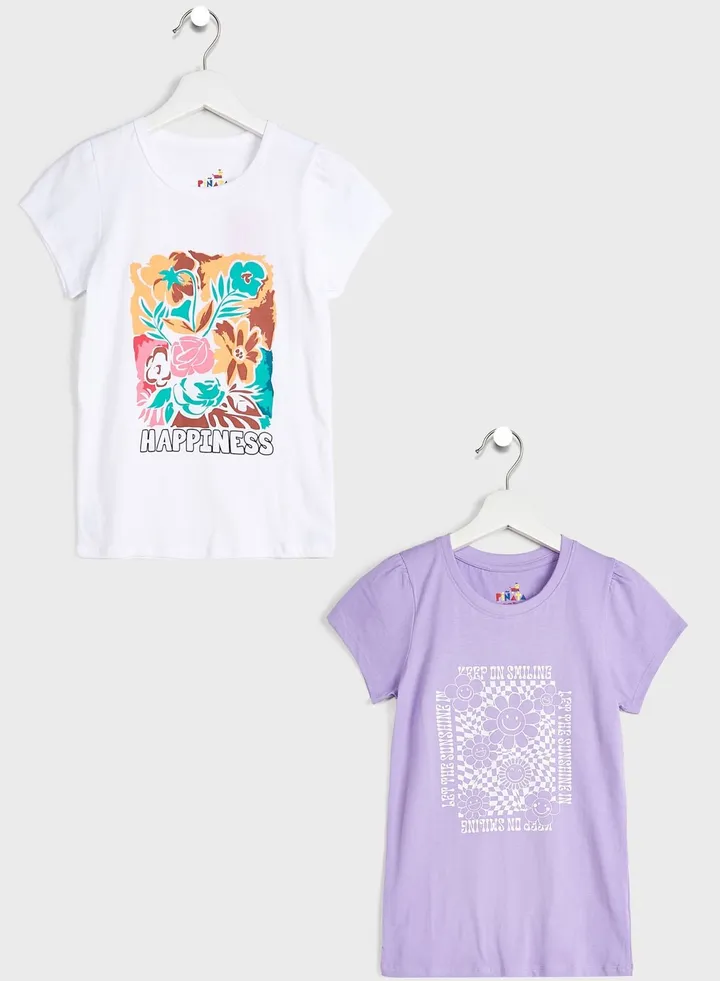 Girls 2 Pack T-Shirt With Floral Print