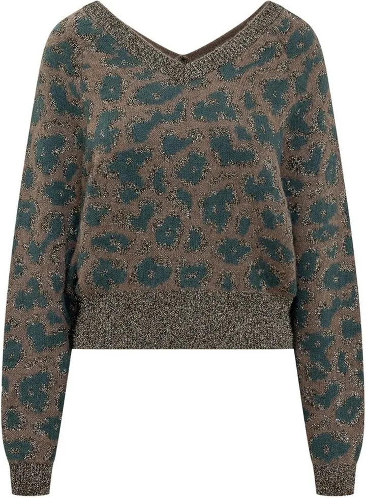 Pinko Leopard-Printed V-Neck Cropped Jumper