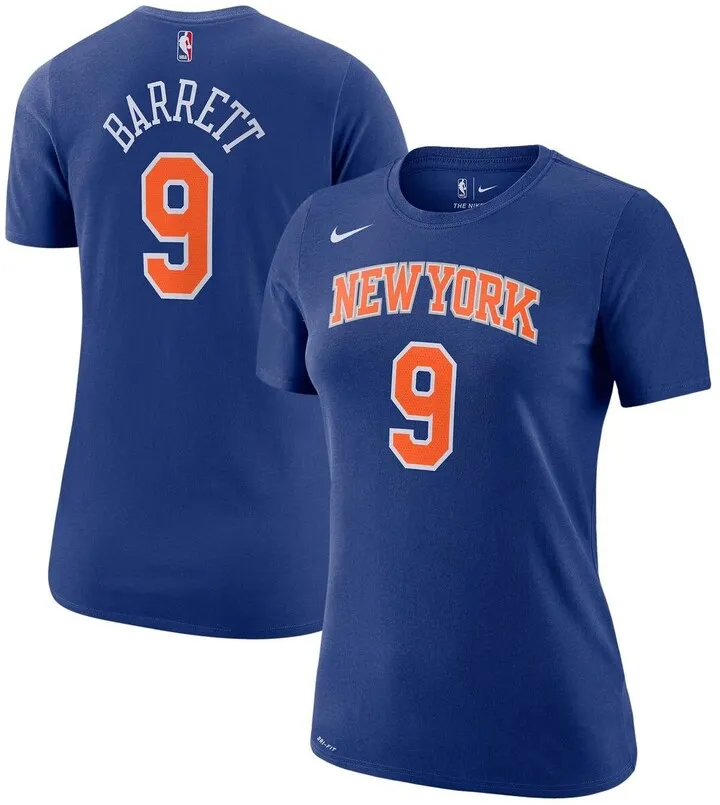 Women's Nike Rj Barrett Blue New York Knicks Name and Number Performance T-shirt