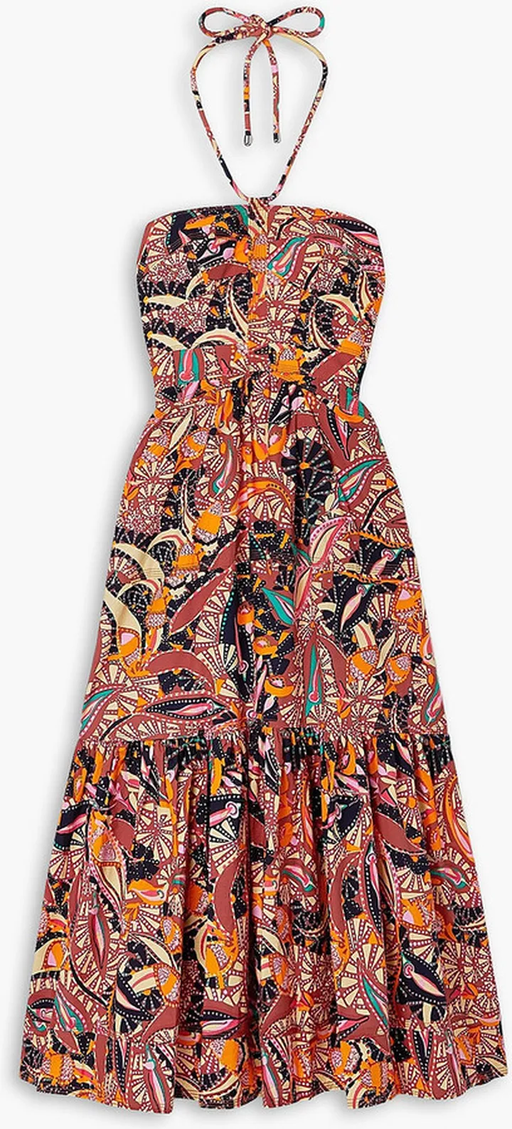 Adelle tiered printed cotton-poplin halterneck maxi dress