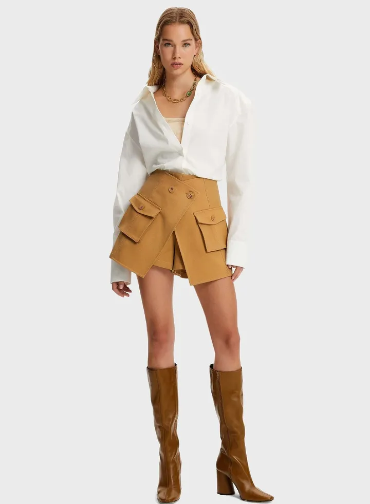 Pocket Detail High Waist Skort