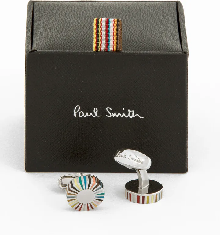 Multi-Colored Stripe Edge Circular Cufflinks