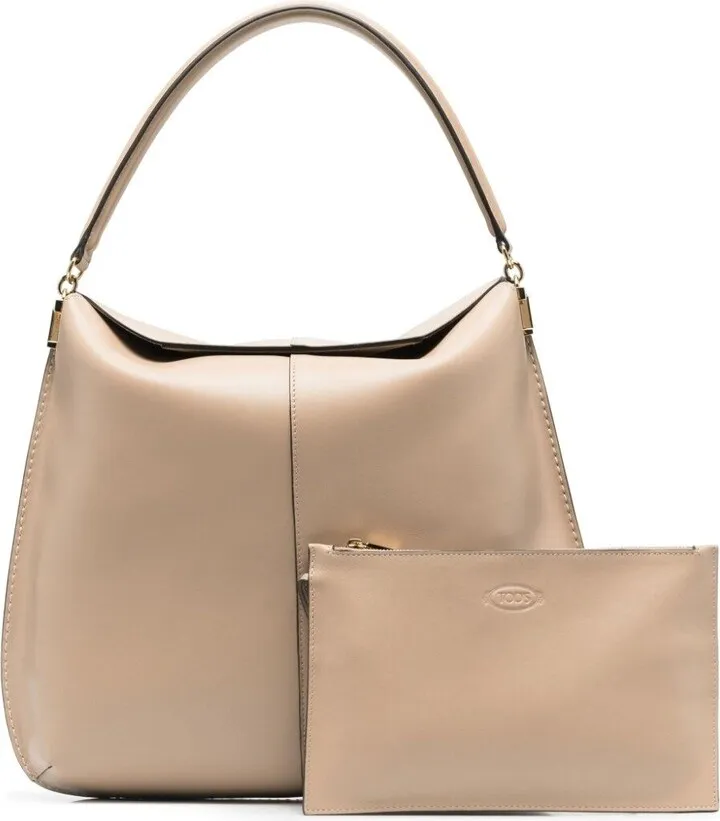 Beige Leather Shoulder Bag