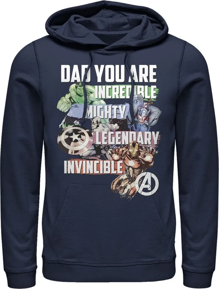 Men's Marvel Dad You Are a Hero Pull Over Hoodie - Navy Blue - Small