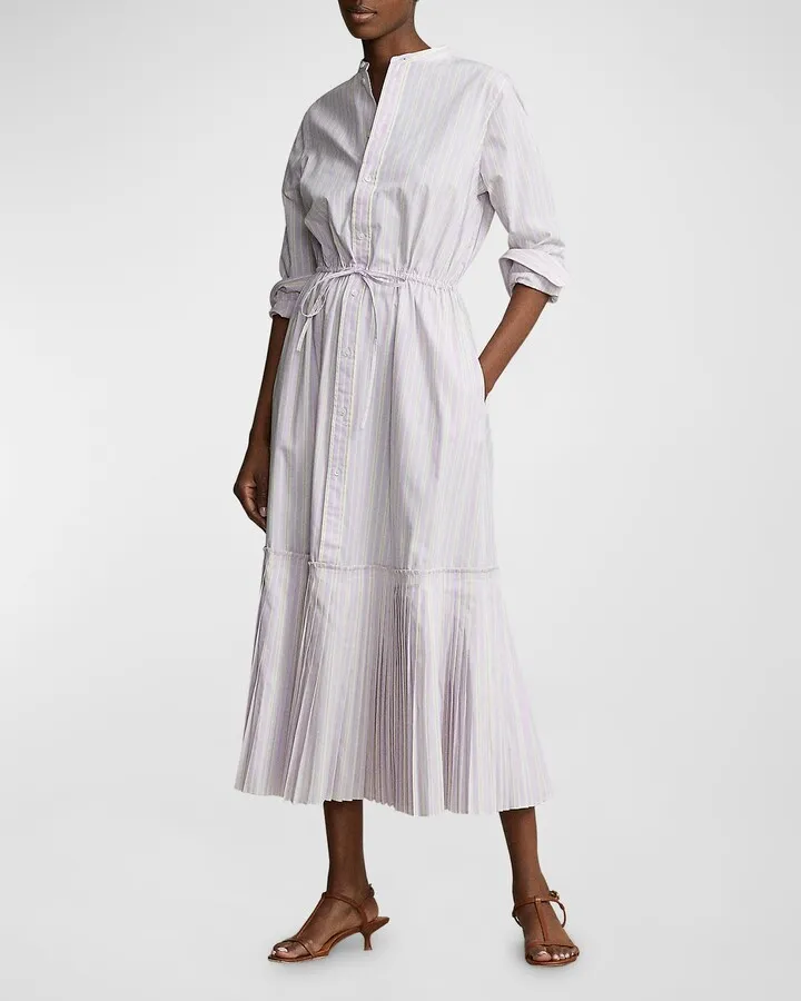 Pleated-Hem Drawstring Dress