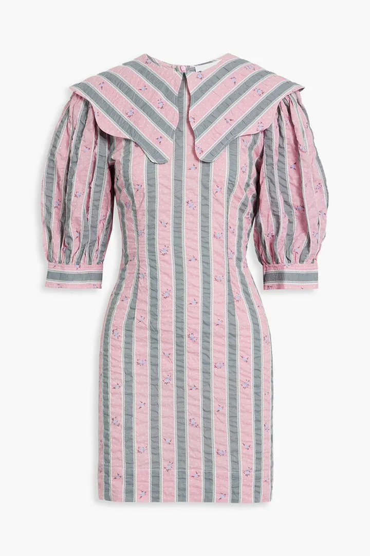Printed organic cotton-seersucker mini dress