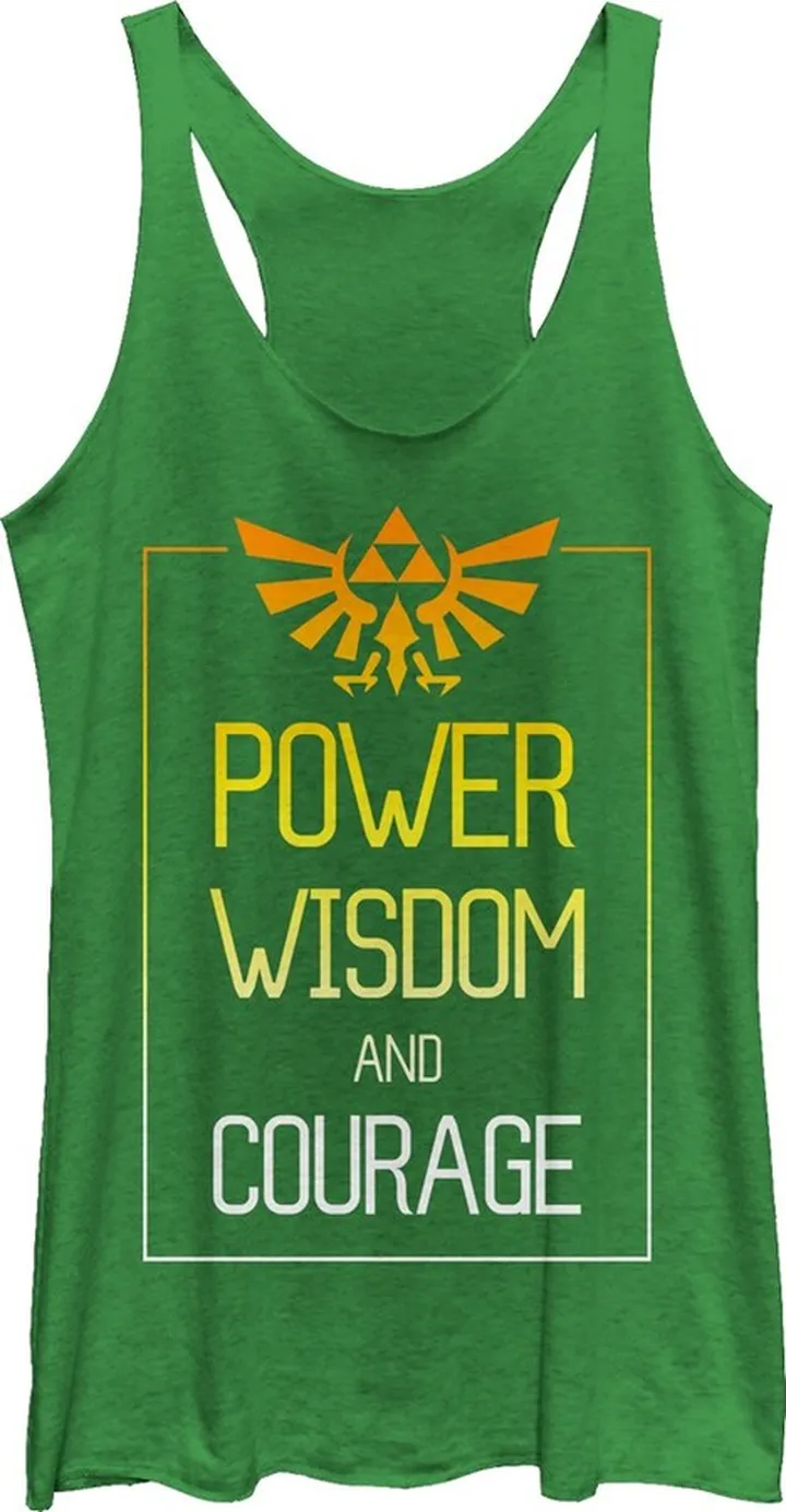 Women's Nintendo Legend of Zelda Power Wisdom Courage Racerback Tank Top - Envy Green - Large
