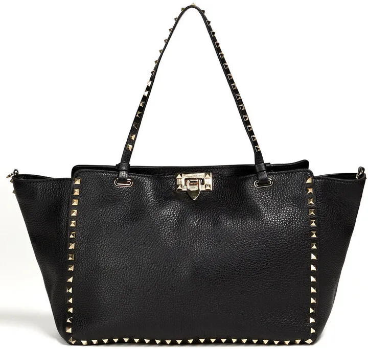 Rockstud textured-leather tote