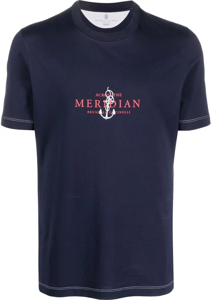 Blue Logo Print Cotton T-Shirt
