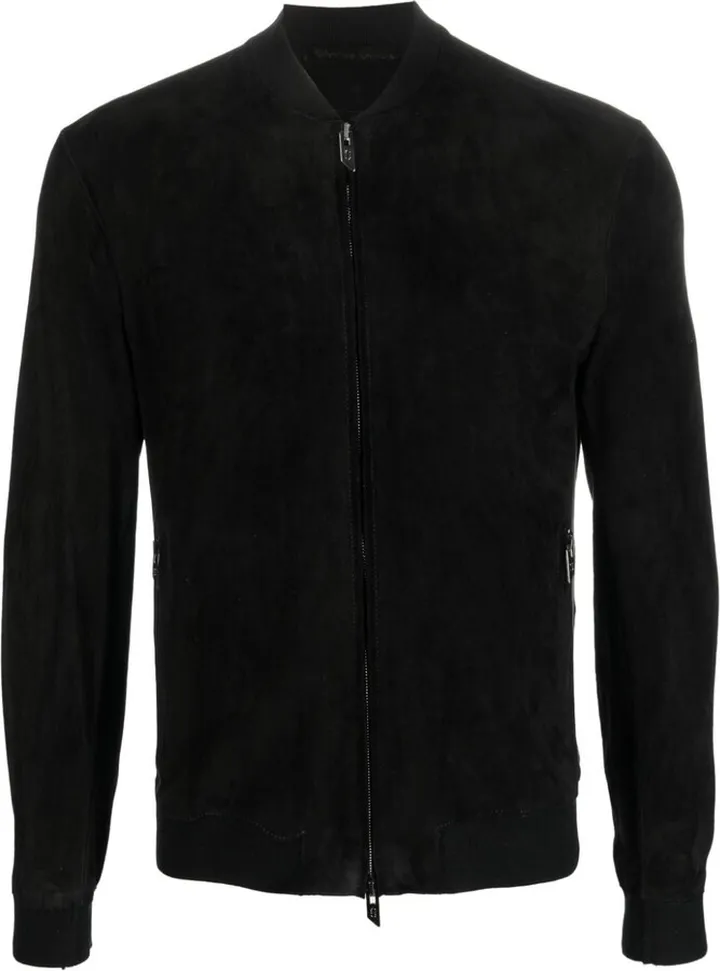 Zipped-Up Leather Bomber Jacket