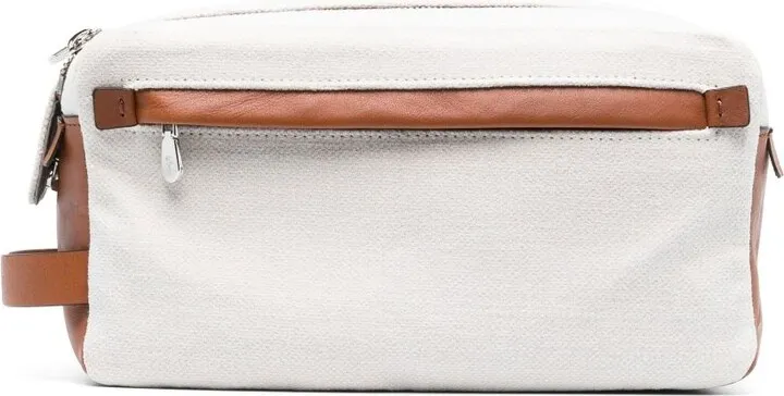 White Two-Tone Leather Washbag