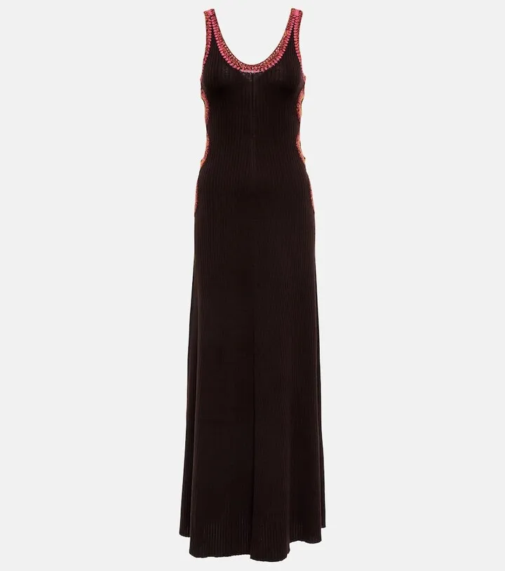 Crochet-trimmed cutout wool maxi dress