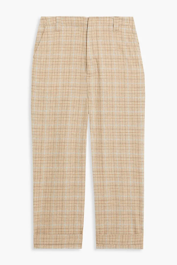 Checked wool-blend straight-leg pants