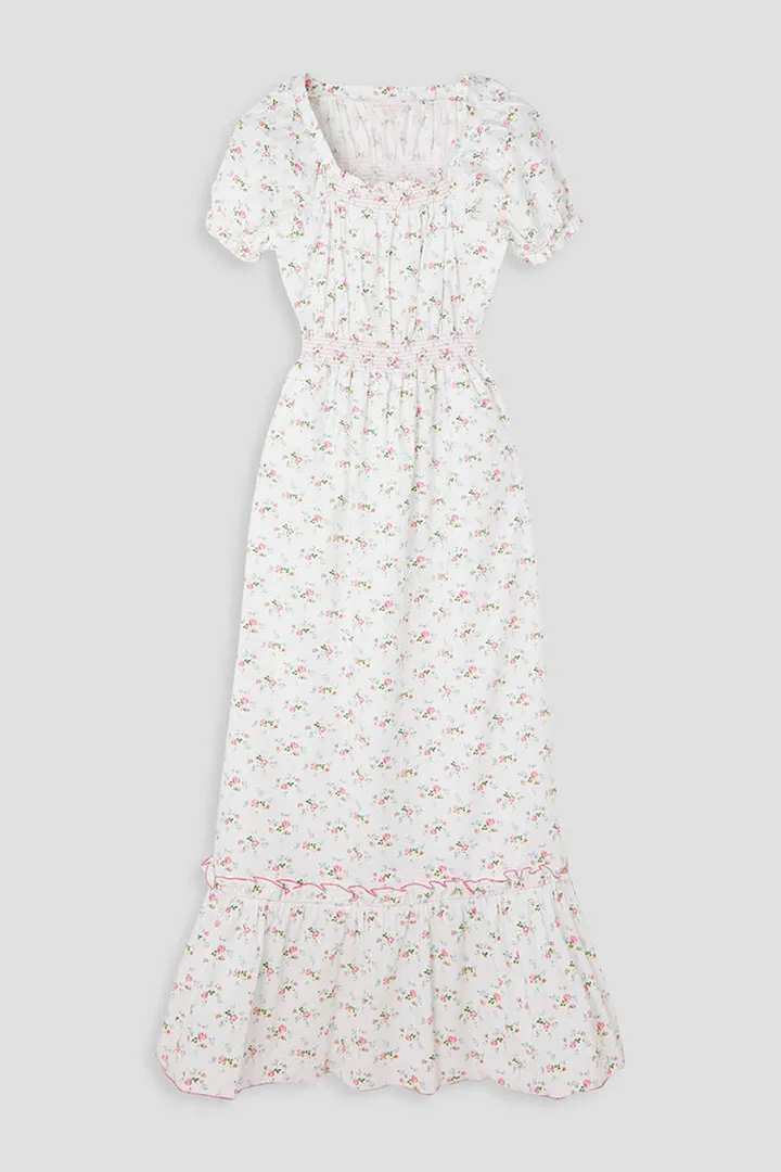 Stefania shirred floral-print cotton-poplin maxi dress