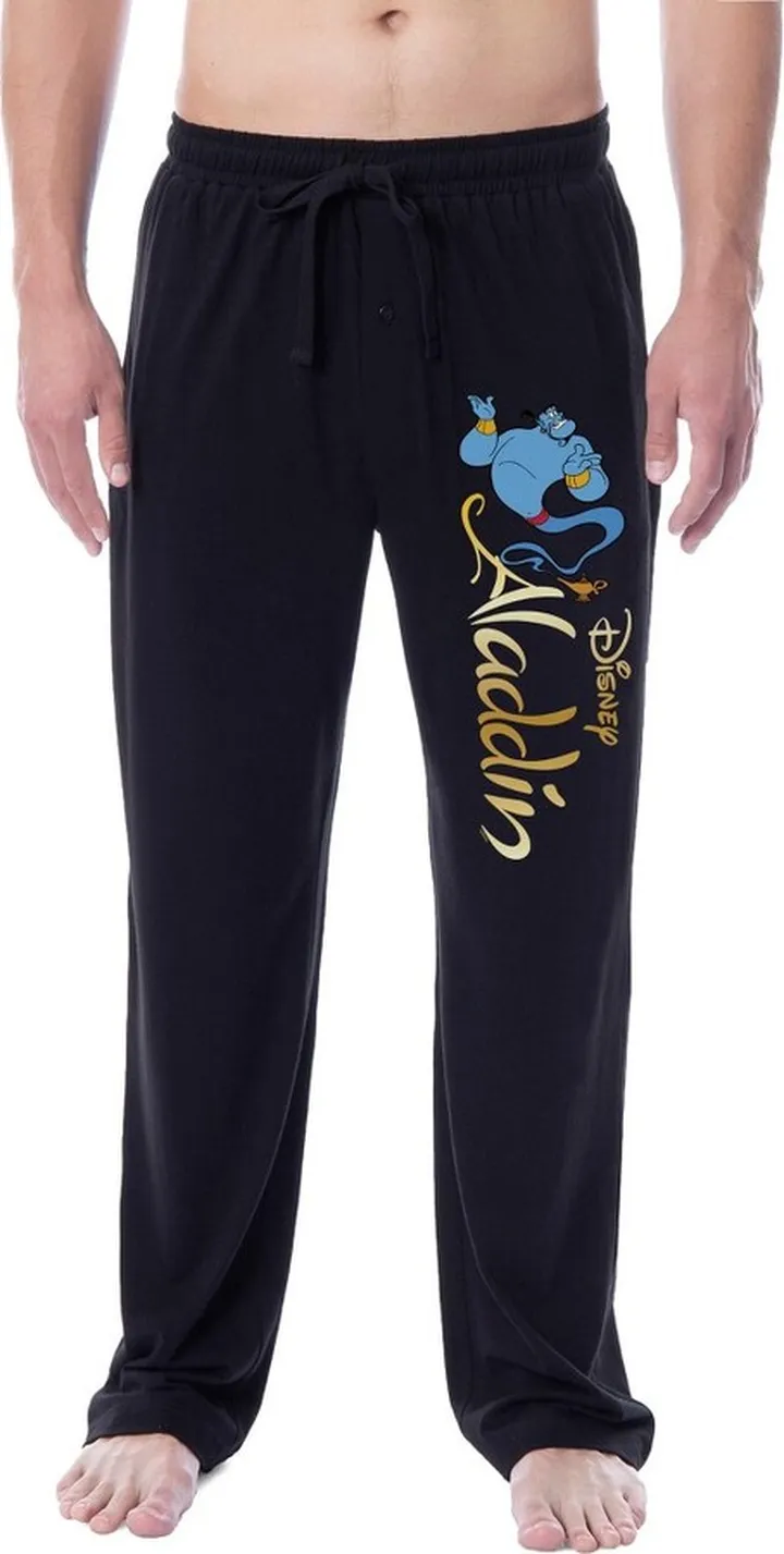 Disney Mens' Aladdin Genie Movie Title Princess Movie Sleep Pajama Pants (S) Black