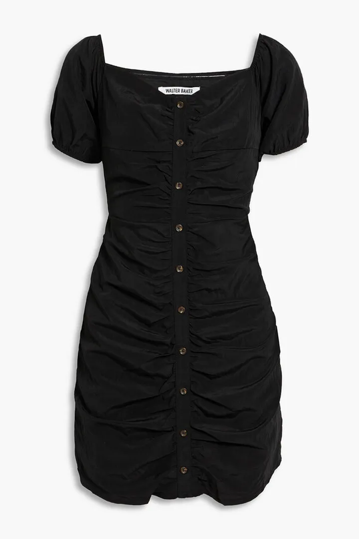 Odette button-detailed ruched woven mini dress