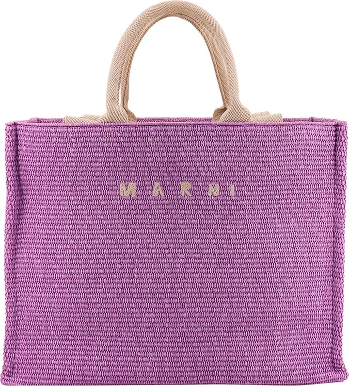 Raffia handbag with embroidered logo