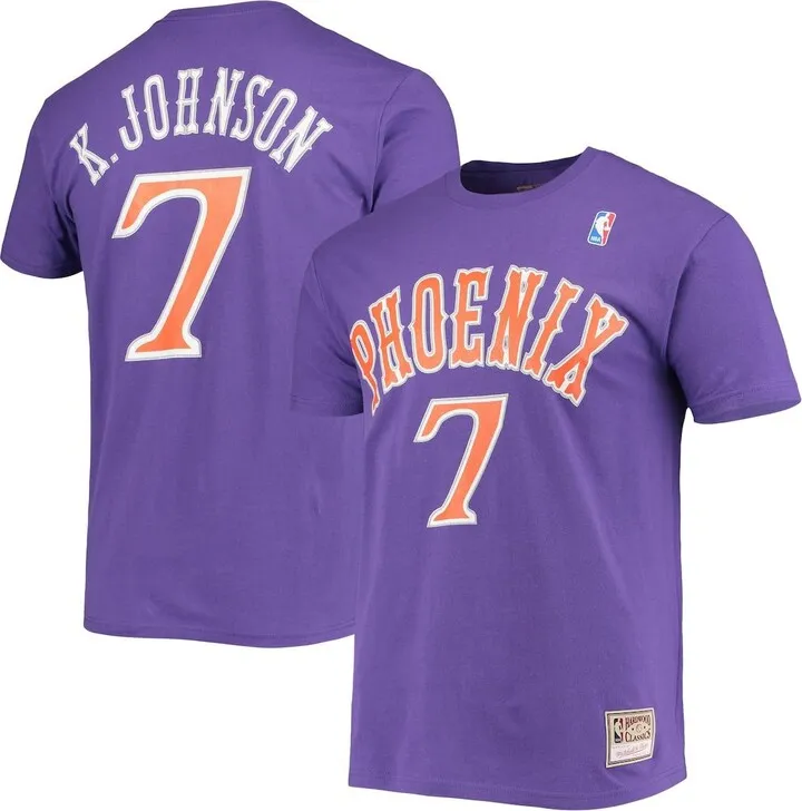 Men's Kevin Johnson Purple Phoenix Suns Hardwood Classics Stitch Name and Number T-shirt
