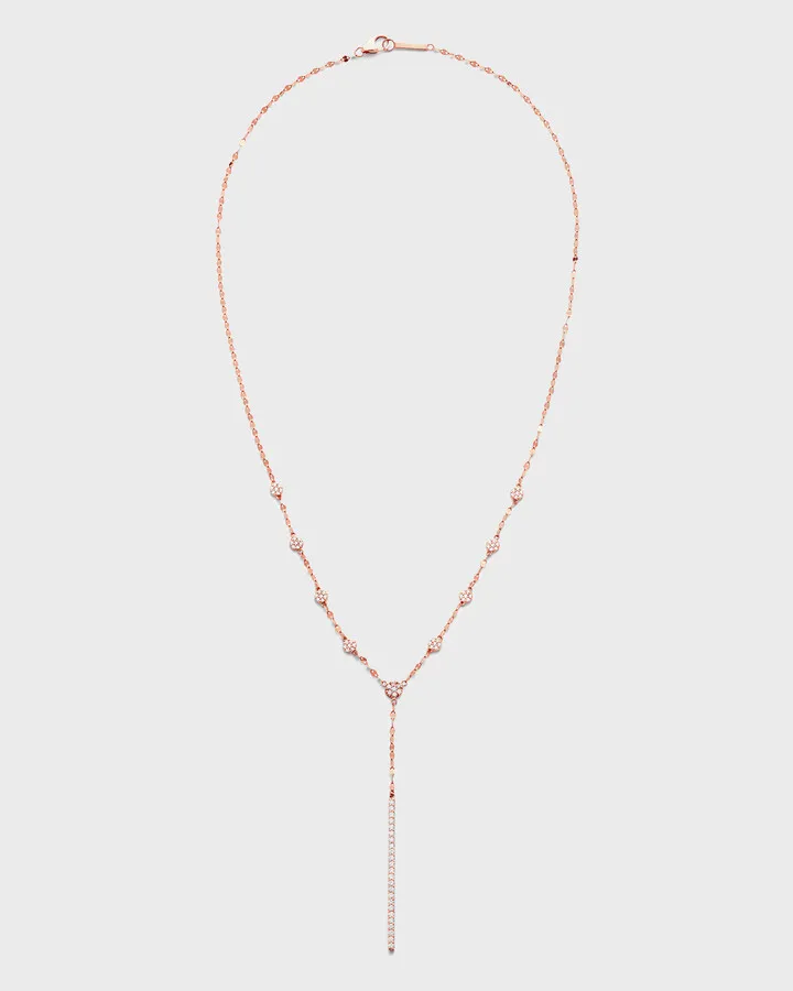 Disc Chime 14k Rose Gold Diamond Lariat
