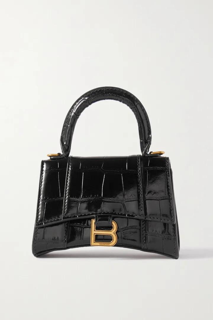 Balenciaga - Hourglass Mini Croc-effect Leather Tote - Black