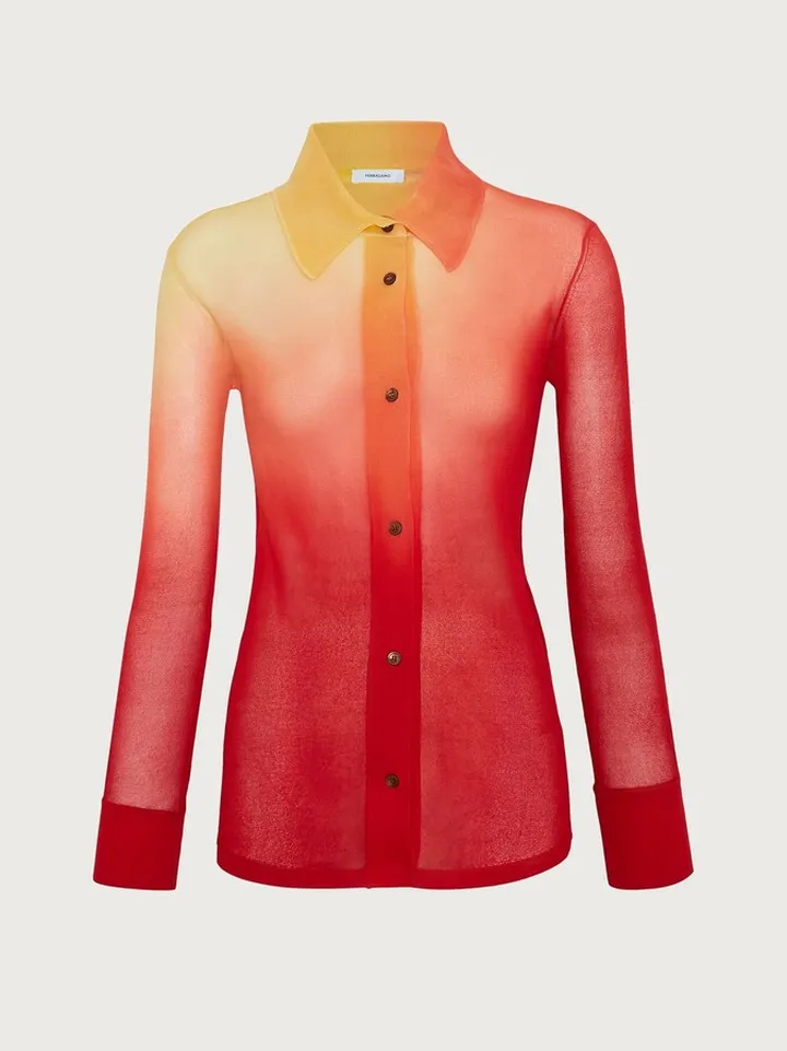 Ferragamo Women Silk jersey sunset print shirt Red