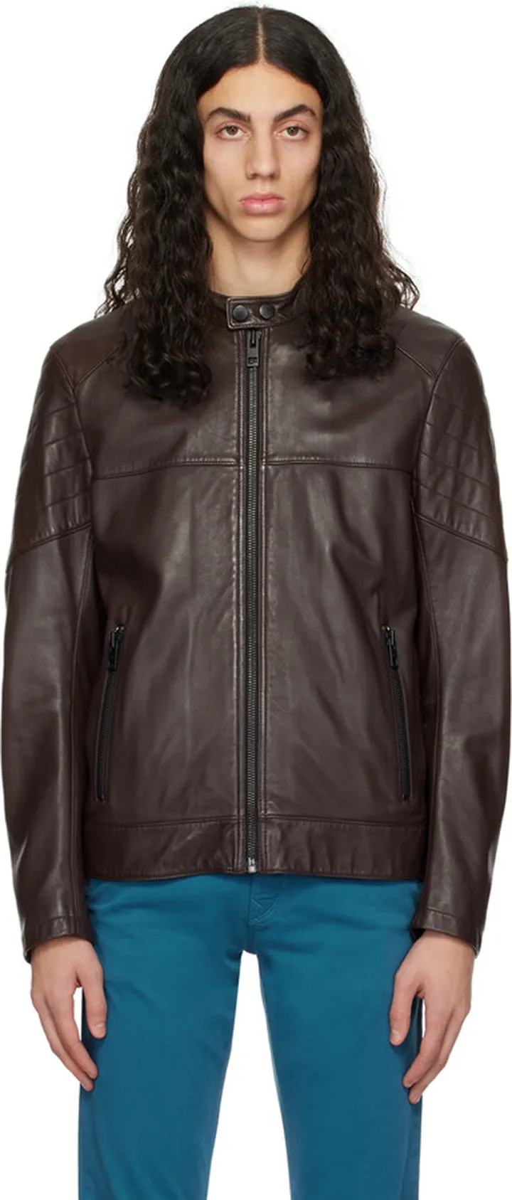 BOSS Brown Joset Leather Jacket