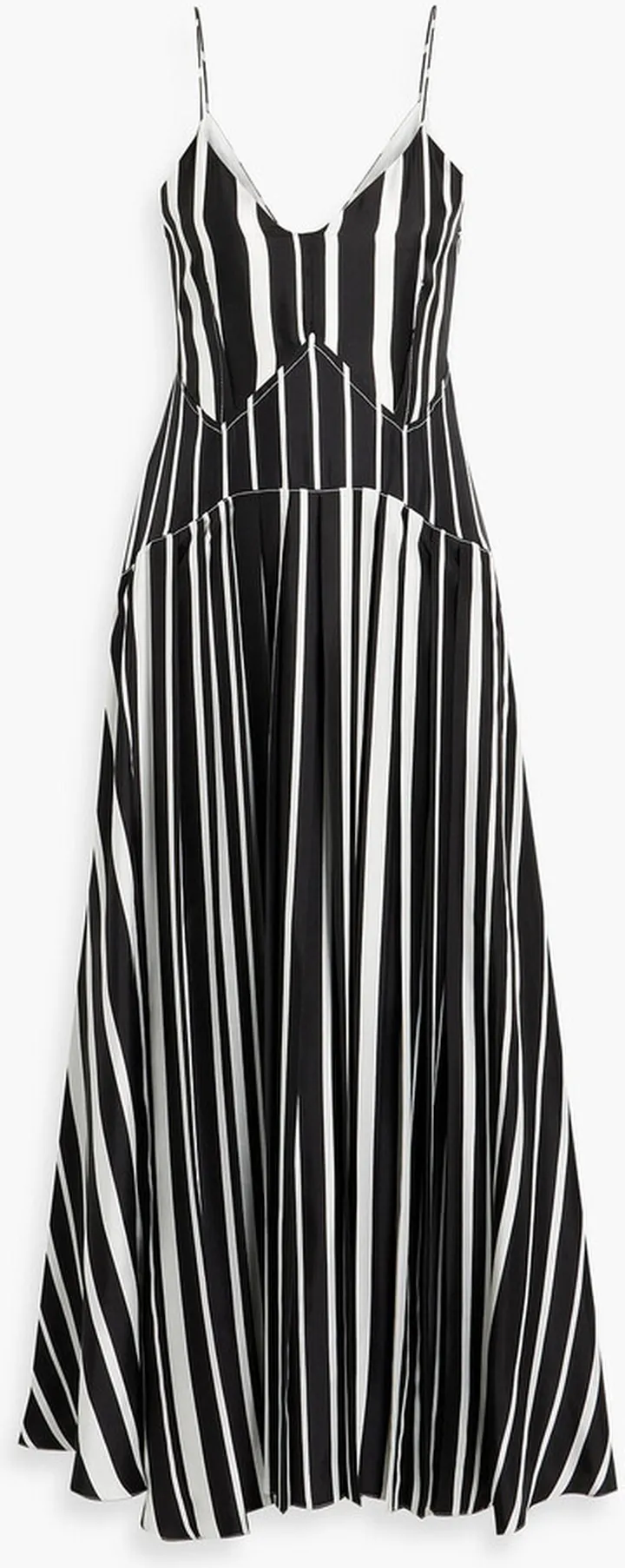 Layered pleated striped silk-twill midi dress