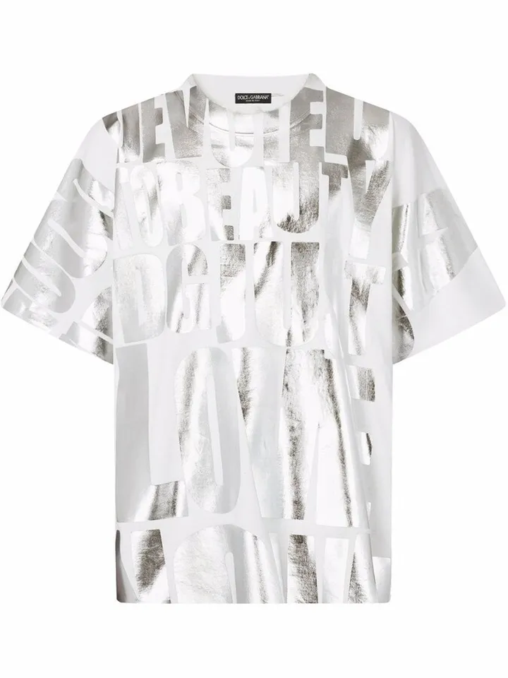 metallic slogan-print T-shirt