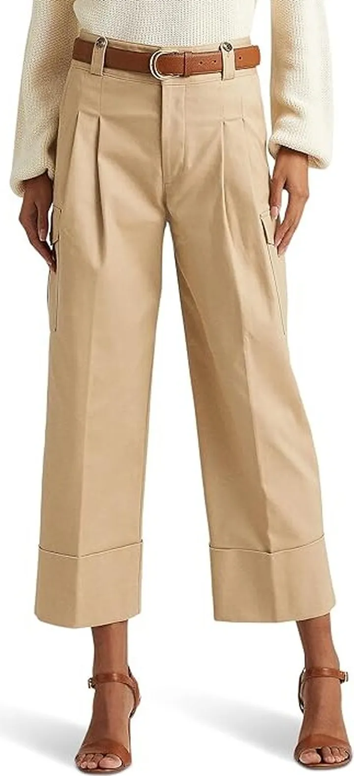 LAUREN Ralph Lauren Stretch Cotton Cropped Cargo Pants (Birch Tan) Women's Clothing