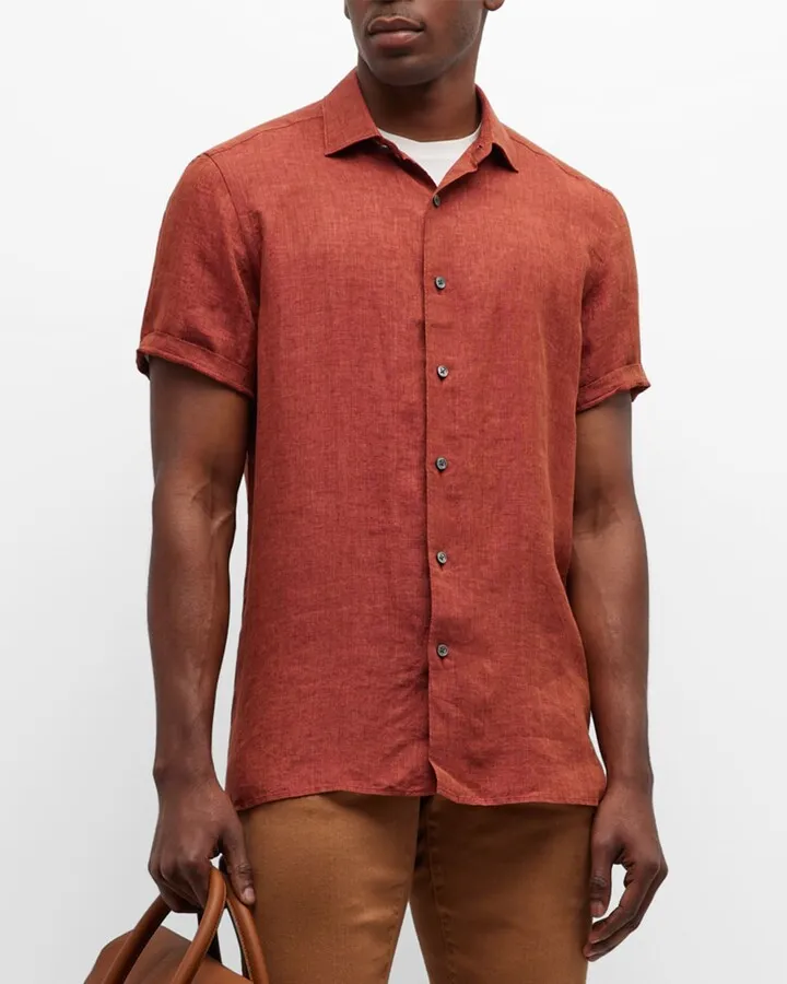 Men's Cotton-Linen Short Sleeve Shirt