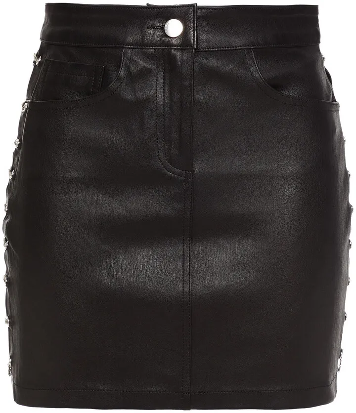 Chain-trimmed leather mini skirt