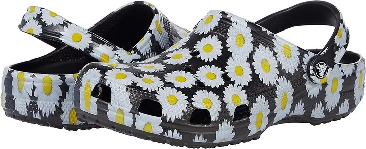 Crocs Classic Clog - Seasonal Graphic (Black Daisy) Clog Shoes