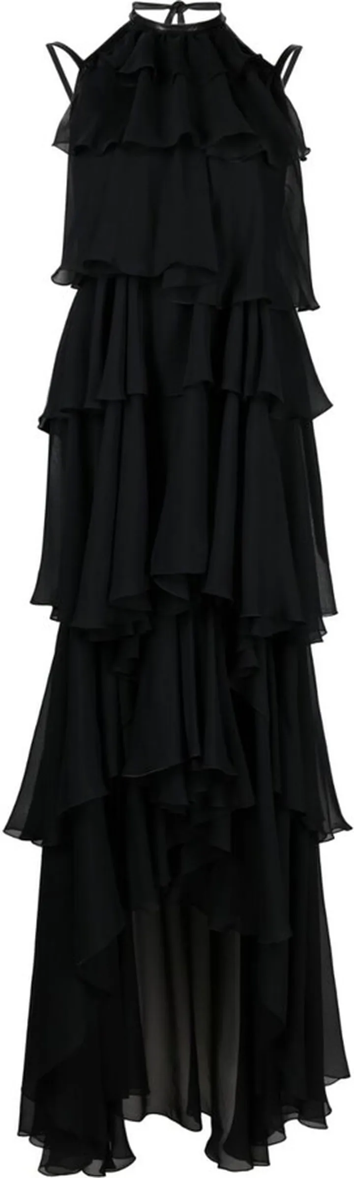 Long Ruffled Asymmetric-Hem Dress