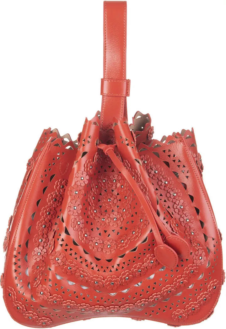 Rose Marie Medium Bag In Red Perforated Leather With Flowers And Studs