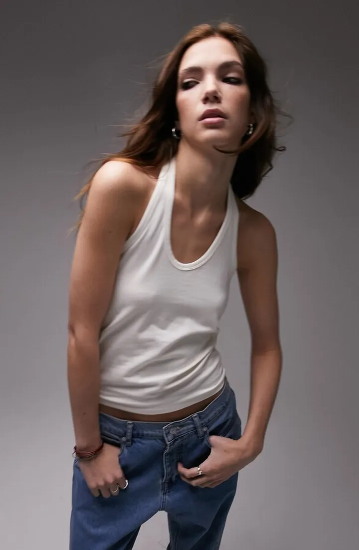 Stretch Cotton Halter Tank
